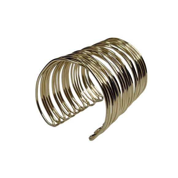 Gold Tone Super Wide Open Wire Coil Cuff Bracelet - Picture 8 of 11